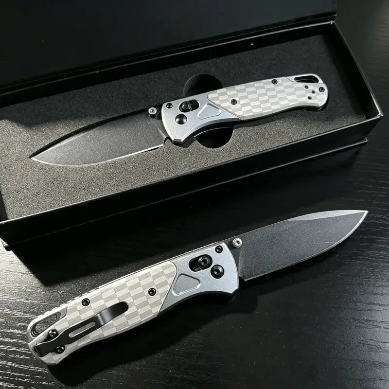 EDC Folding Knife with Textured Handle: Features a non-slip textured grip, a secure Axis Lock mechanism, and a sharp black-coated blade. Ideal for camping and Outdoor everyday carry—the perfect gift for men.