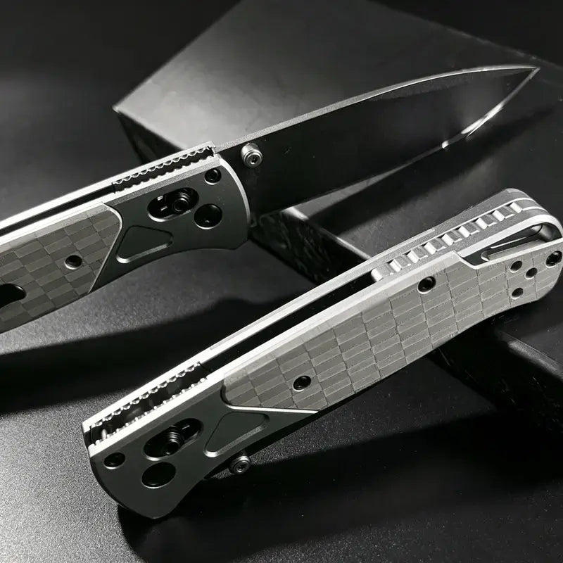EDC Folding Knife with Textured Handle: Features a non-slip textured grip, a secure Axis Lock mechanism, and a sharp black-coated blade. Ideal for camping and Outdoor everyday carry—the perfect gift for men.