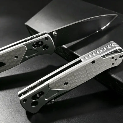 EDC Folding Knife with Textured Handle: Features a non-slip textured grip, a secure Axis Lock mechanism, and a sharp black-coated blade. Ideal for camping and Outdoor everyday carry—the perfect gift for men.